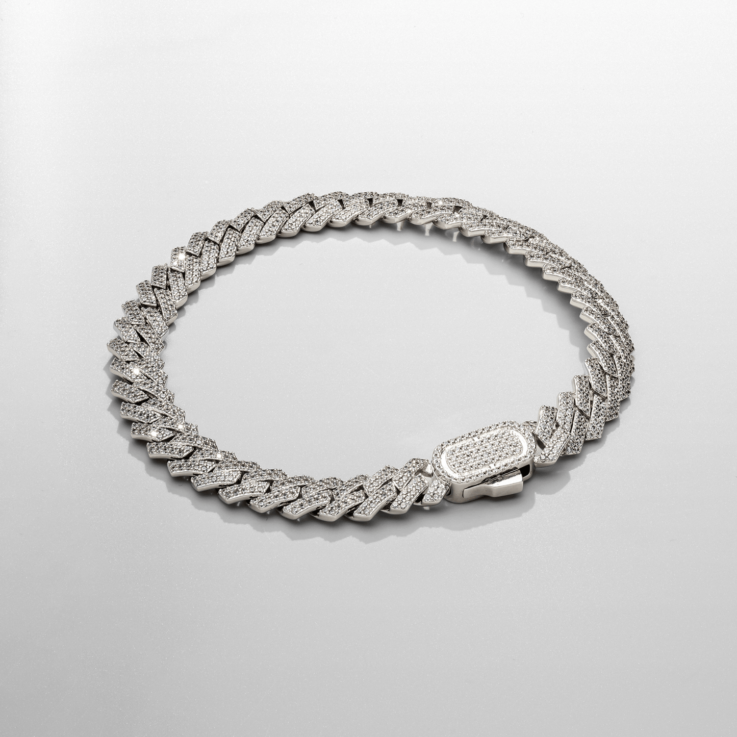 Prong Link Iced Cuban Armband (Zilver) 8mm