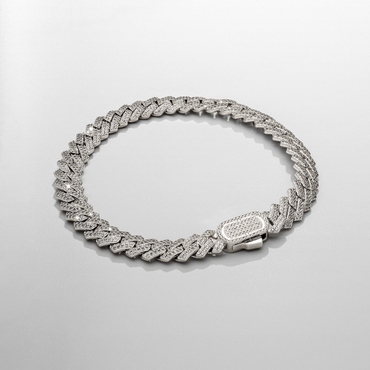 Prong Link Iced Cuban Armband (Zilver) 8mm