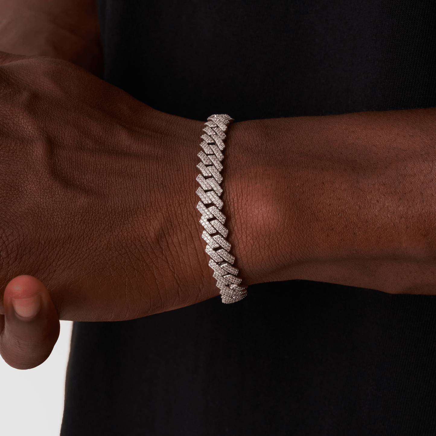 Prong Link Iced Cuban Armband (Zilver) 8mm