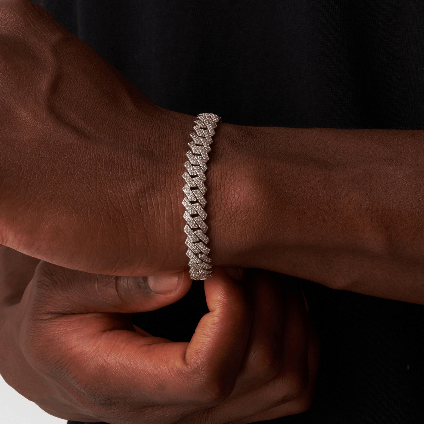 Prong Link Iced Cuban Armband (Zilver) 8mm