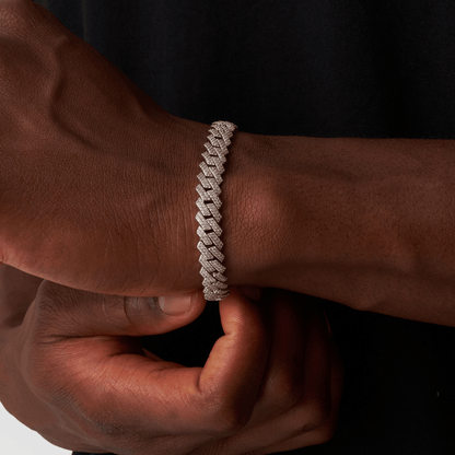 Prong Link Iced Cuban Armband (Zilver) 8mm