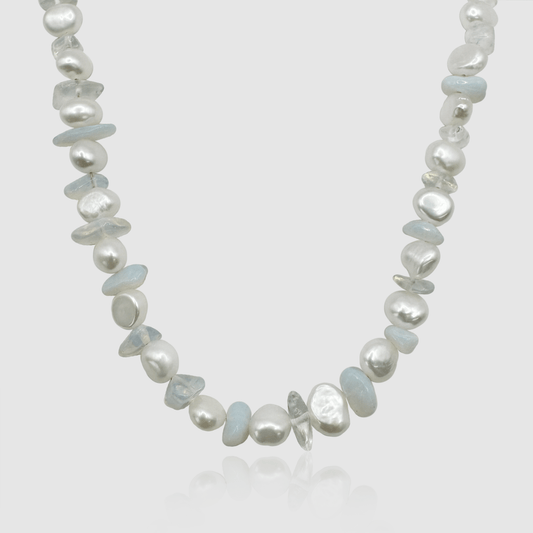 Blauwe Kwarts Echte Parel Ketting (Zilver)