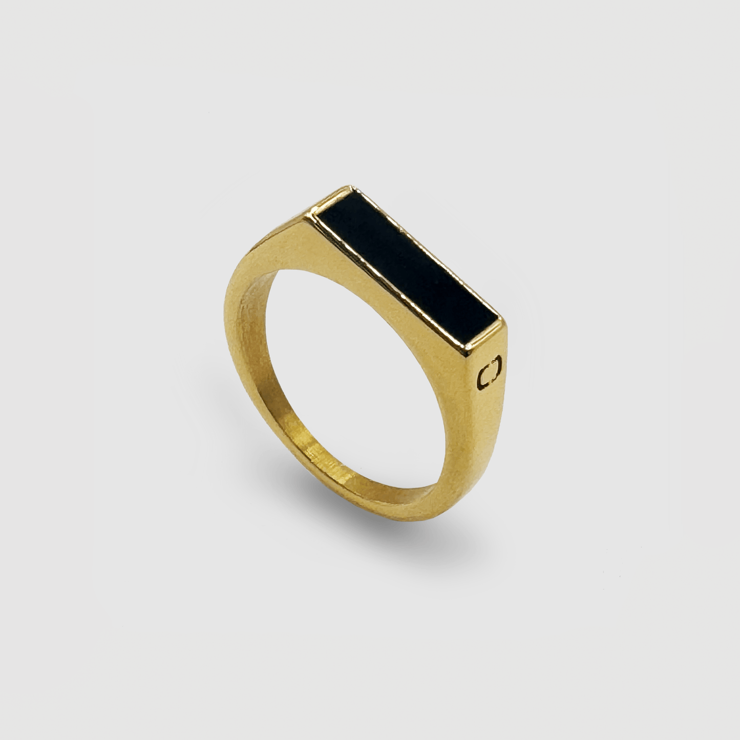 Onyx Rechthoekige Steen Signet Ring (Goud)