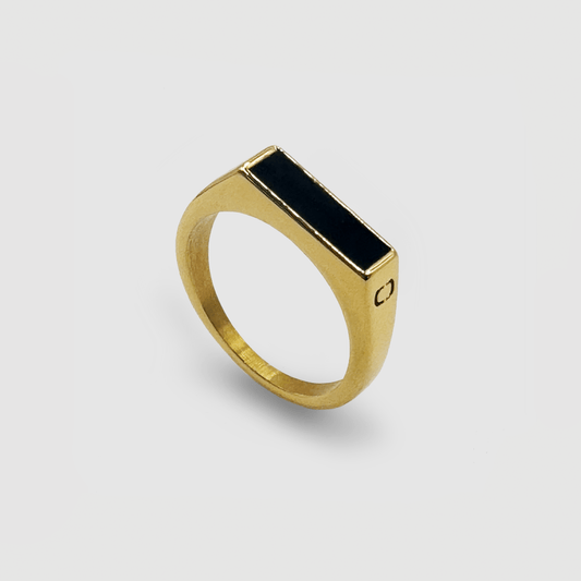 Onyx Rechthoekige Steen Signet Ring (Goud)