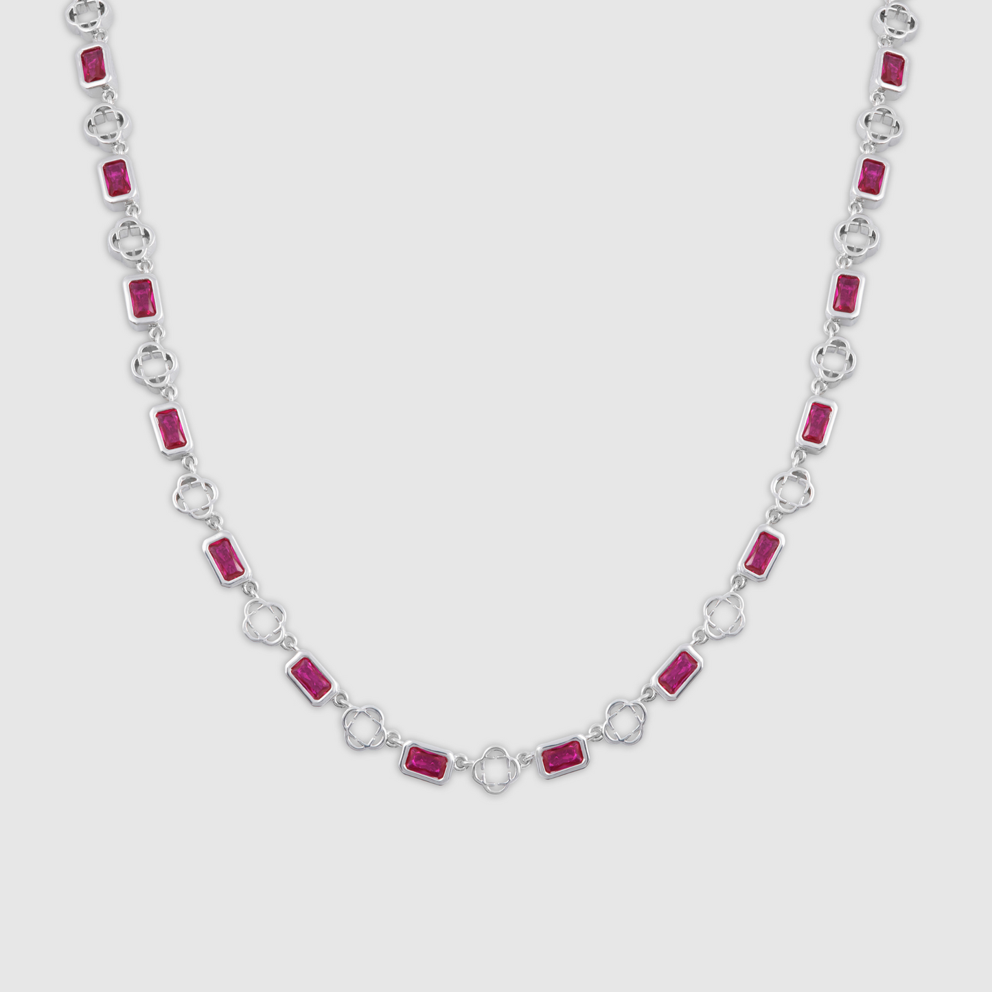 Rode Edelsteen Klavertje Vier Ketting (Zilver)