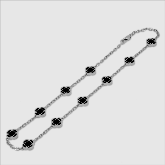 Onyx Klaverstenen Ketting (Zilver)