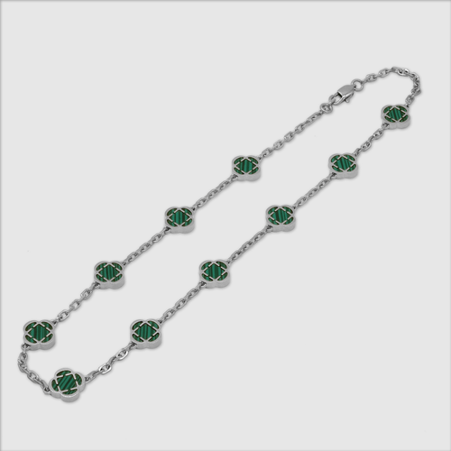 Malachiet Klavertje Vier Hanger (Zilver)