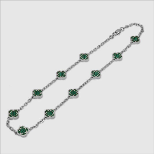 Malachiet Klavertje Vier Hanger (Zilver)