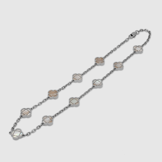 Witte Klaver Steen Ketting (Zilver)