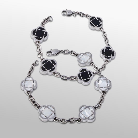 Clover Stone Armband Set (Zilver)