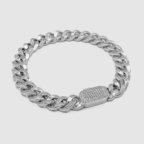 Half Iced Cuban Armband (Zilver) 8mm