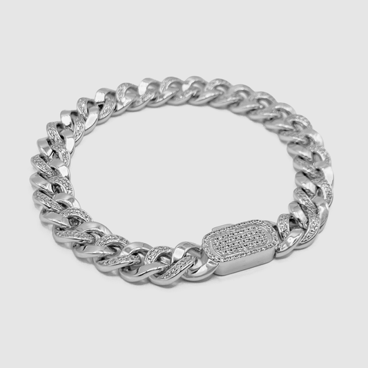 Half Iced Cuban Armband (Zilver) 8mm