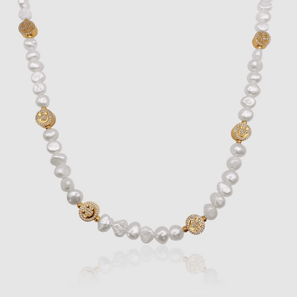 Iced Smiley Echte Parel Ketting (Goud)