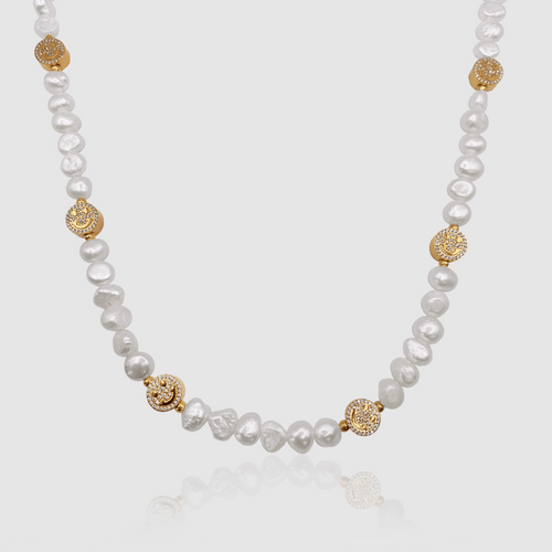 Iced Smiley Echte Parel Ketting (Goud)