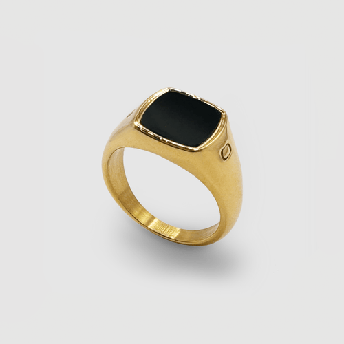 Onyx Vierkante Steen Signet Ring (Goud)