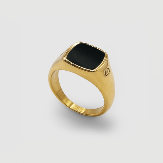 Onyx Vierkante Steen Signet Ring (Goud)