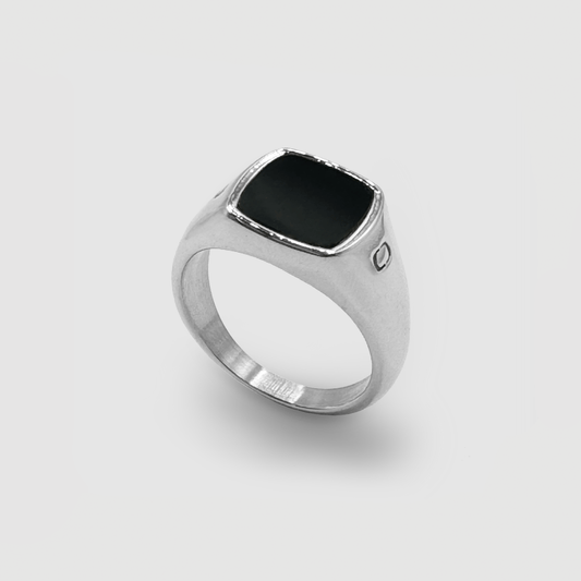 Onyx Vierkante Steen Signet Ring (Zilver)