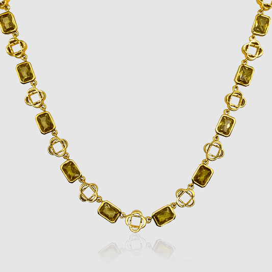 Gele Edelsteen Klavertje Vier Ketting (Goud)