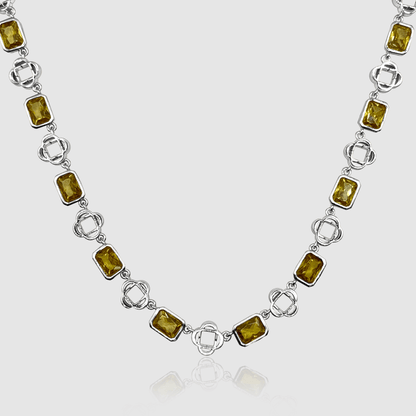Gele Edelsteen Klaver Ketting (Zilver)