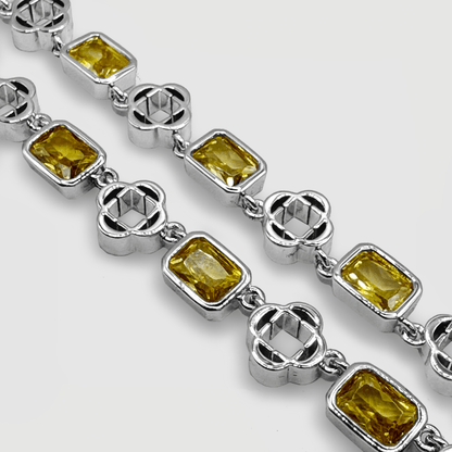 Gele Edelsteen Klaver Ketting (Zilver)