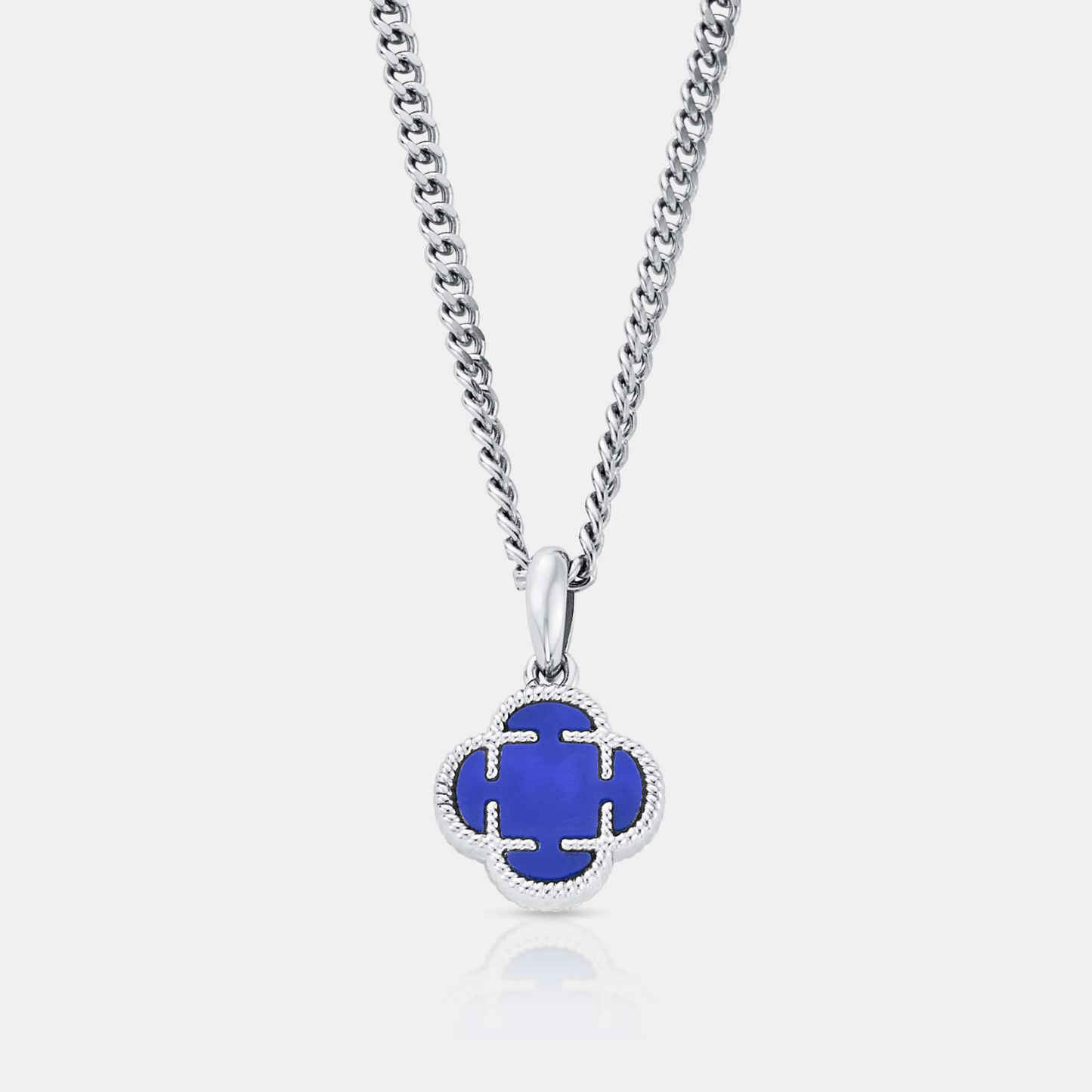 Blauwe Klaver Steen Hanger (Zilver)