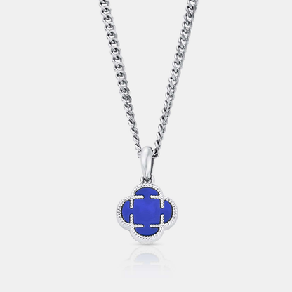 Blauwe Klaver Steen Hanger (Zilver)