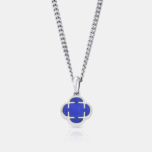Blauwe Klaver Steen Hanger (Zilver)