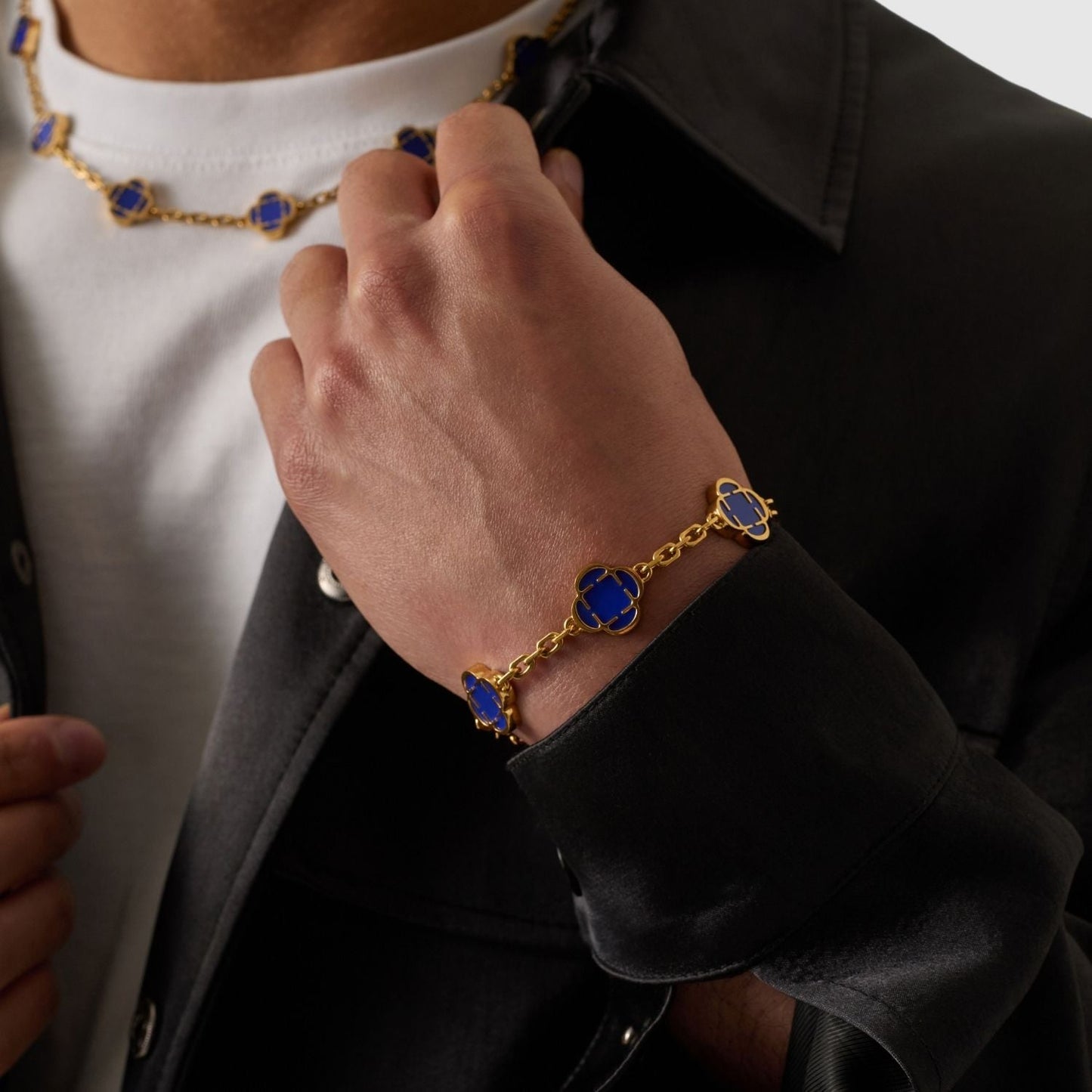 Blauwe Klaversteen Armband (Goud)