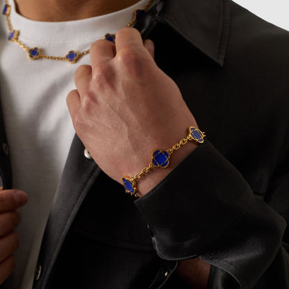 Blauwe Klaversteen Armband (Goud)