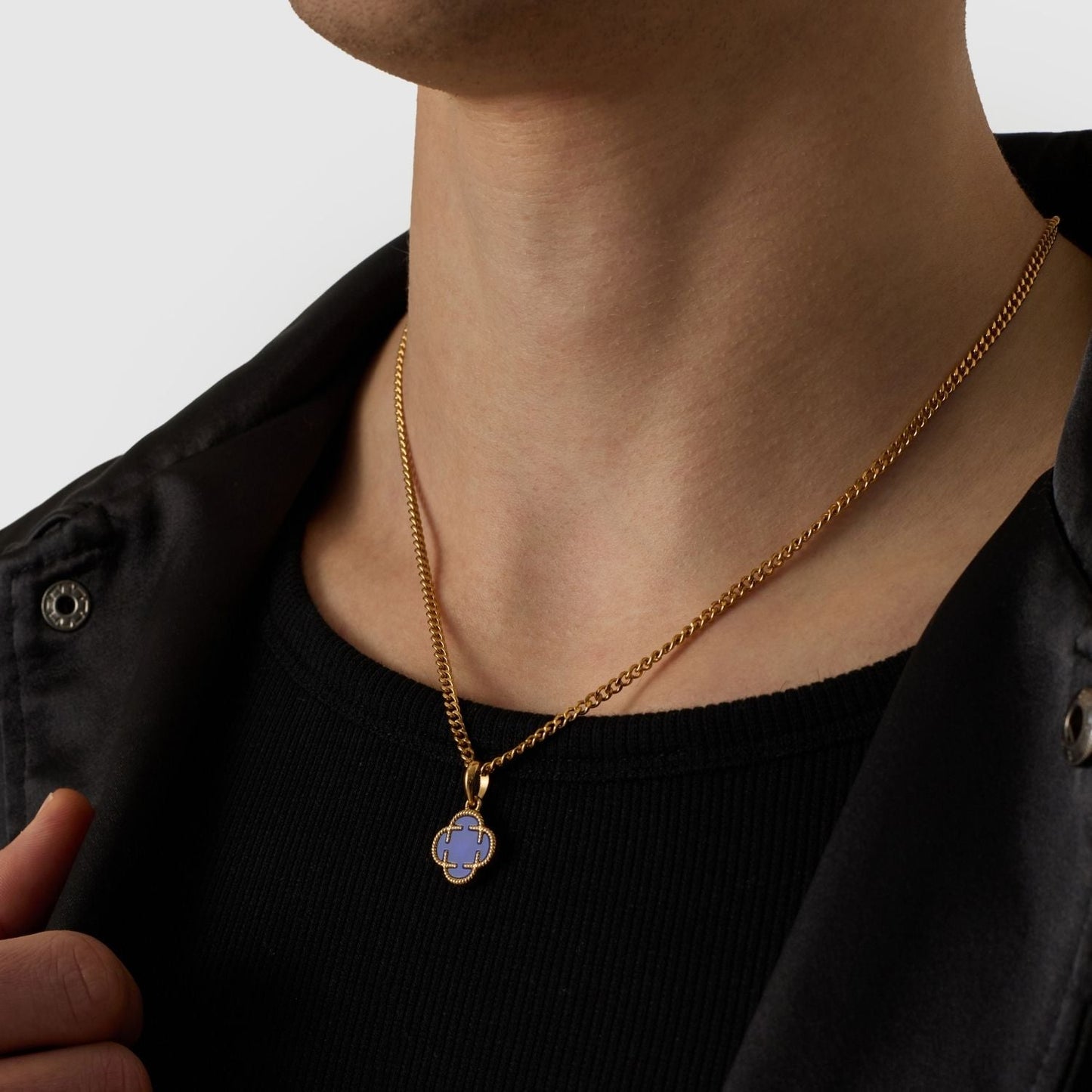 Blauwe Klaver Steen Hanger (Goud)