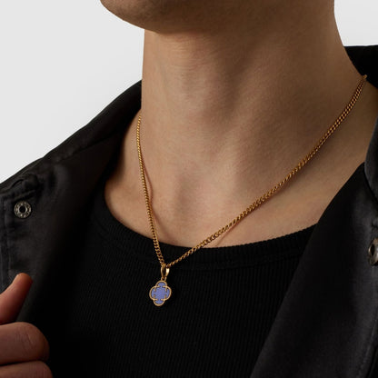 Blauwe Klaver Steen Hanger (Goud)