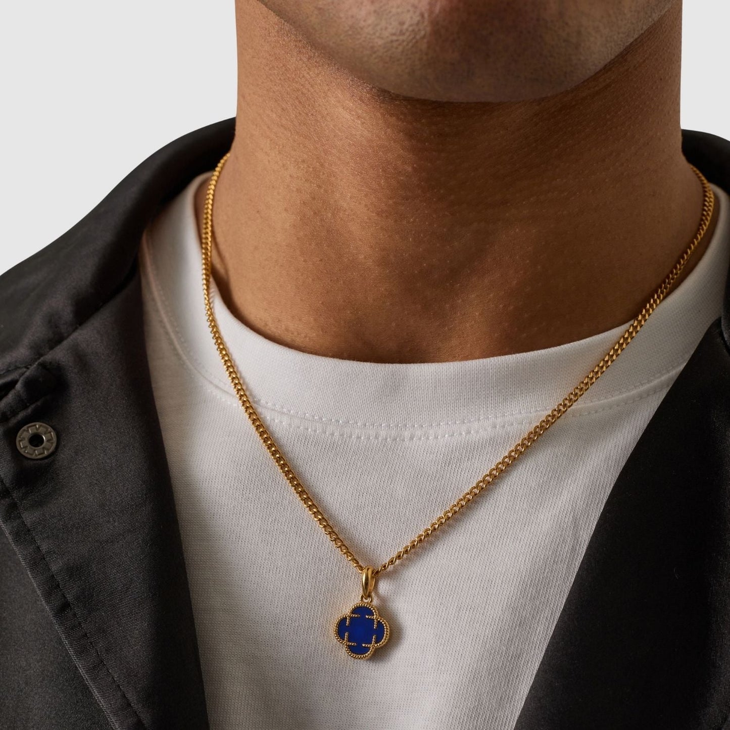 Blauwe Klaver Steen Hanger (Goud)