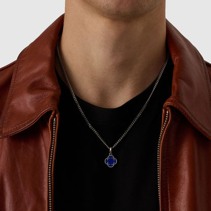 Blauwe Klaver Steen Hanger (Zilver)