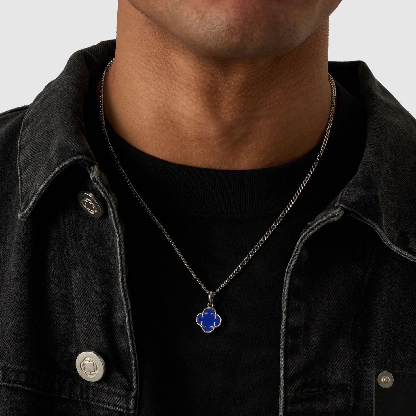 Blauwe Klaver Steen Hanger (Zilver)
