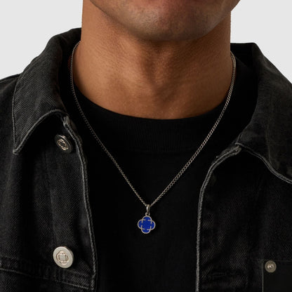 Blauwe Klaver Steen Hanger (Zilver)