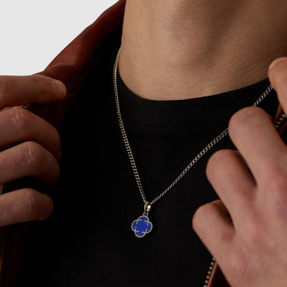 Blauwe Klaver Steen Hanger (Zilver)