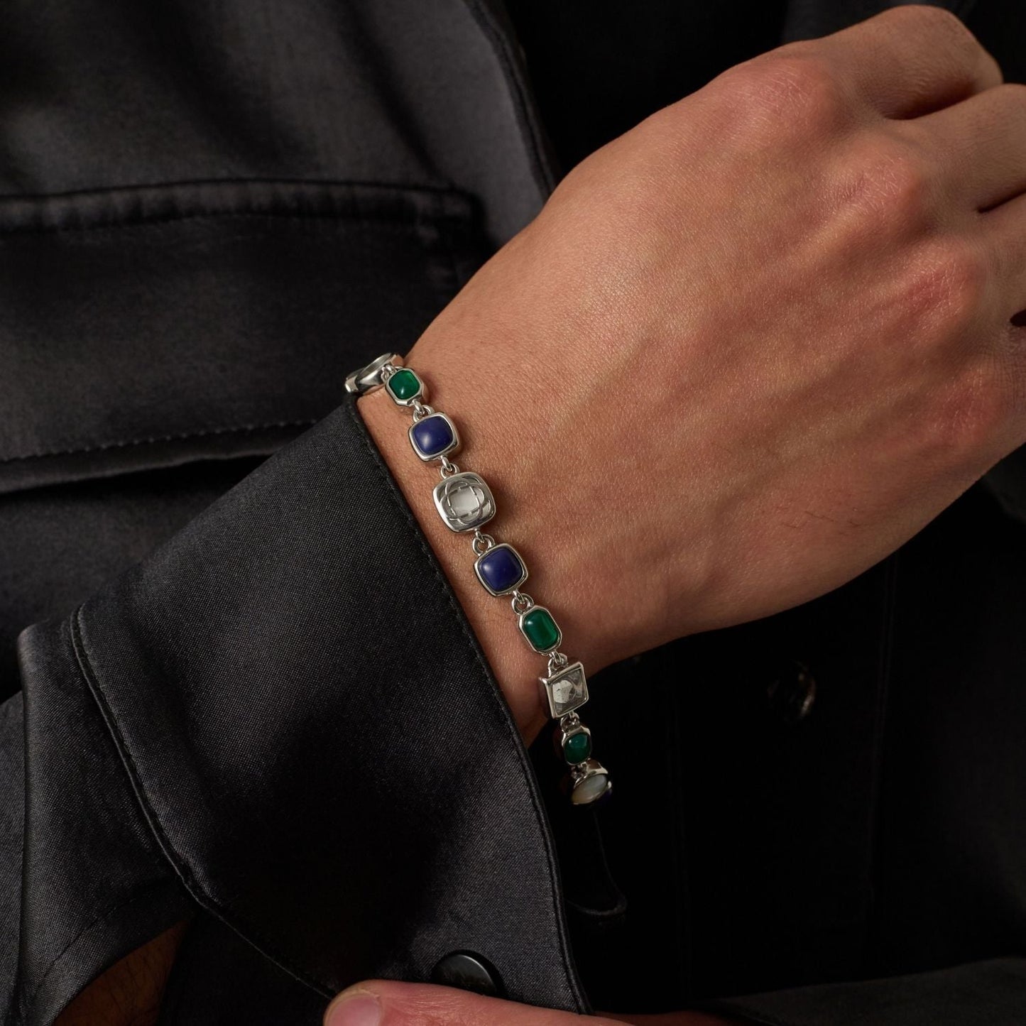 Blauwe Kristallen Edelsteen Armband (Zilver)