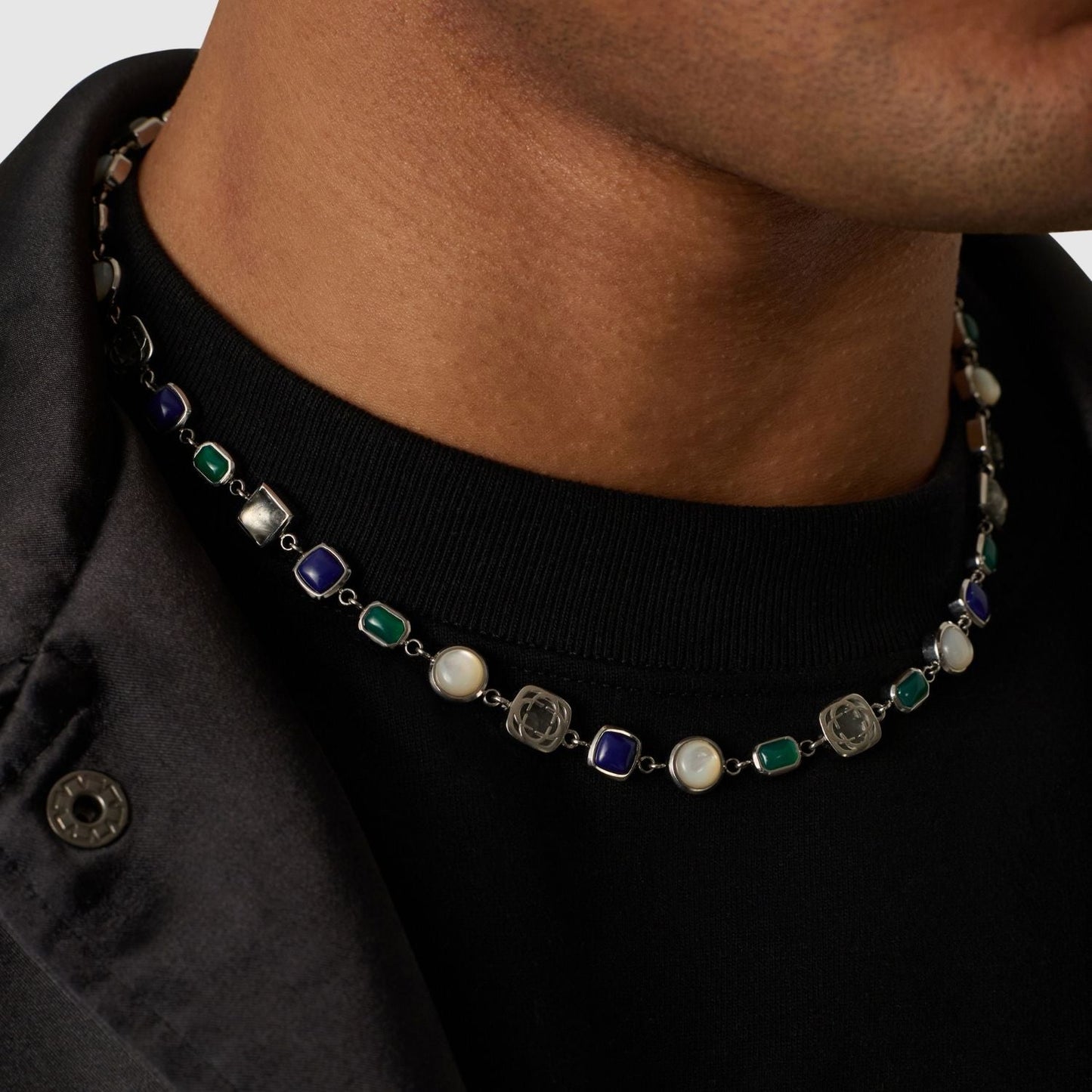 Blauwe Kristallen Edelsteen Ketting (Zilver)