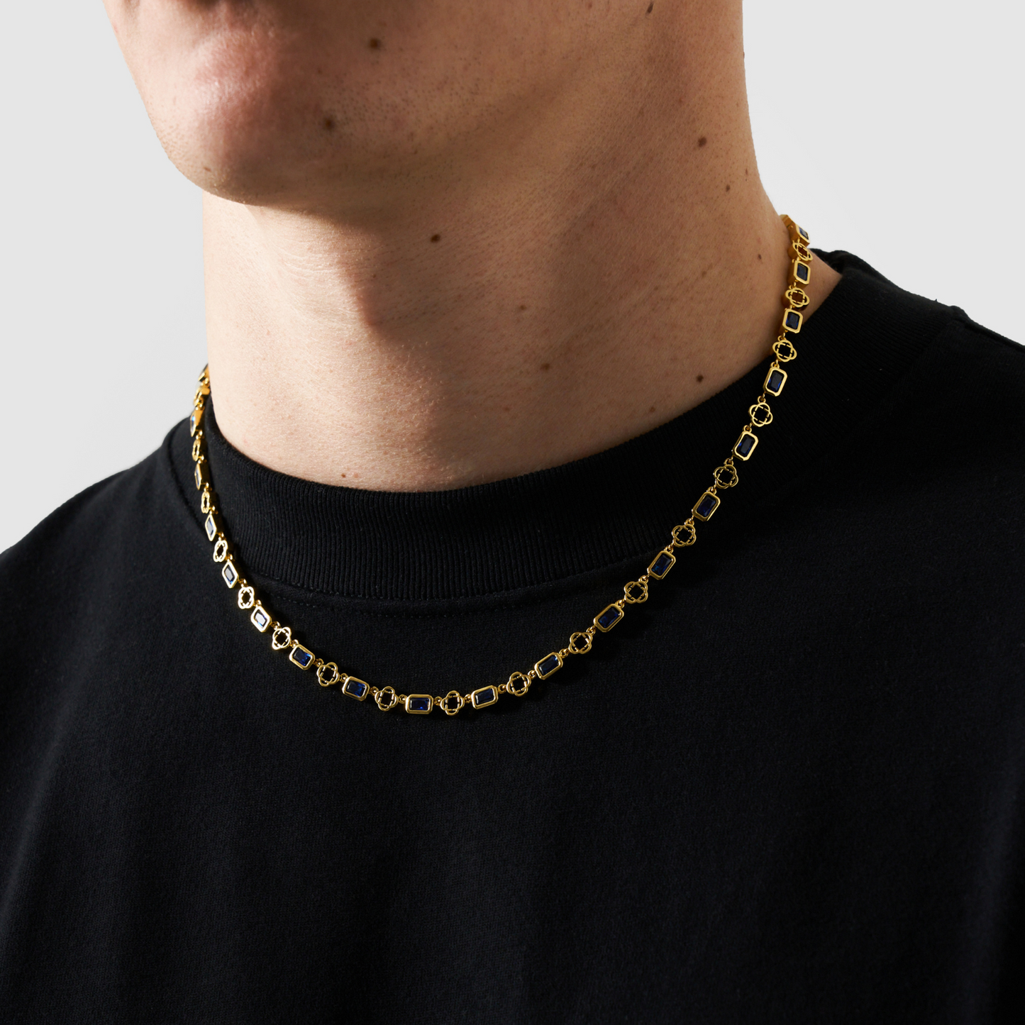 Blauwe Edelsteen Klaverketting (Goud)