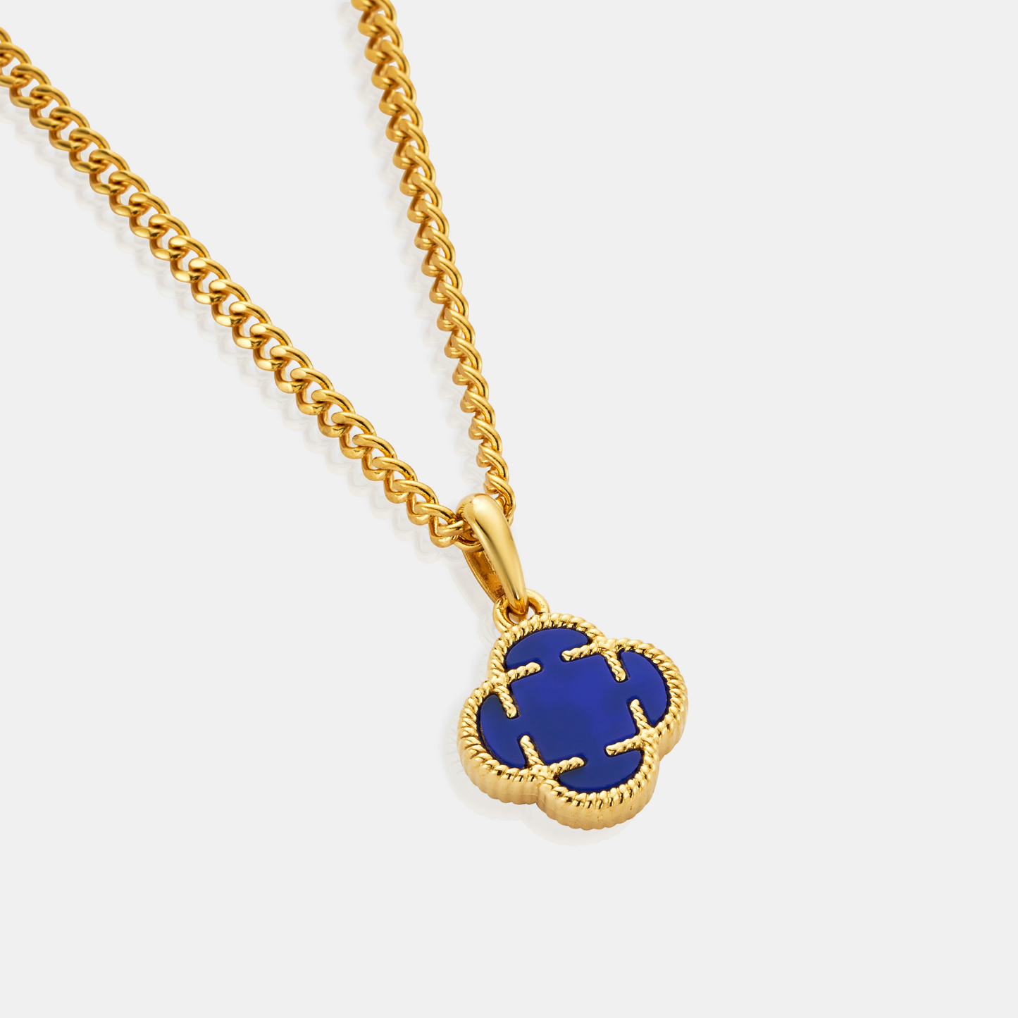 Blauwe Klaver Steen Hanger (Goud)
