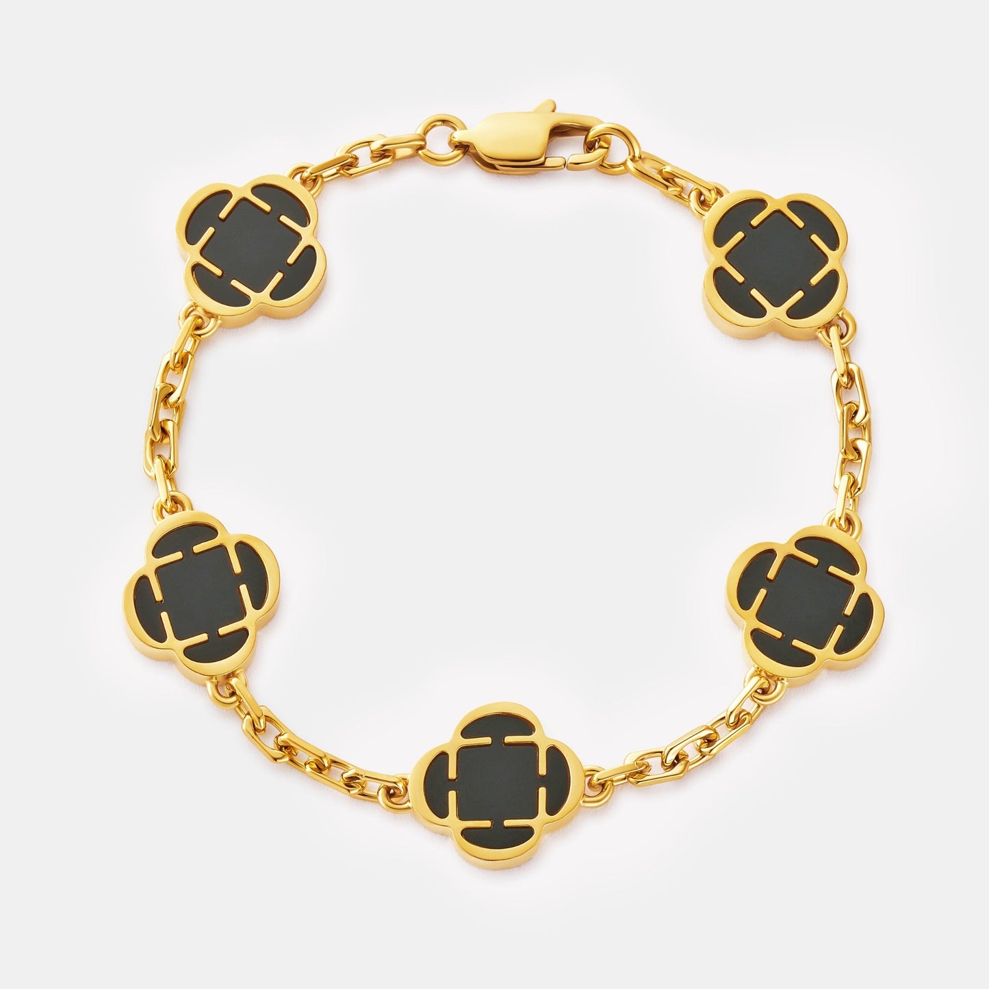 Onyx Klavertje Vier Armband (Goud)