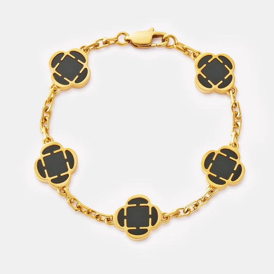 Onyx Klavertje Vier Armband (Goud)