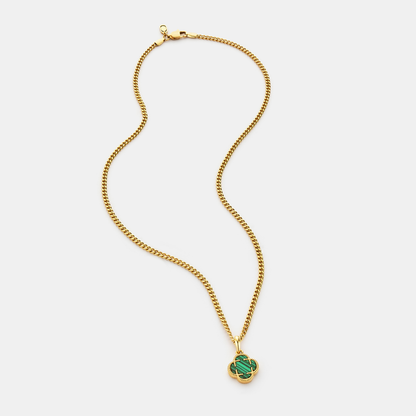 Malachiet Klavertje Vier Hanger (Goud)