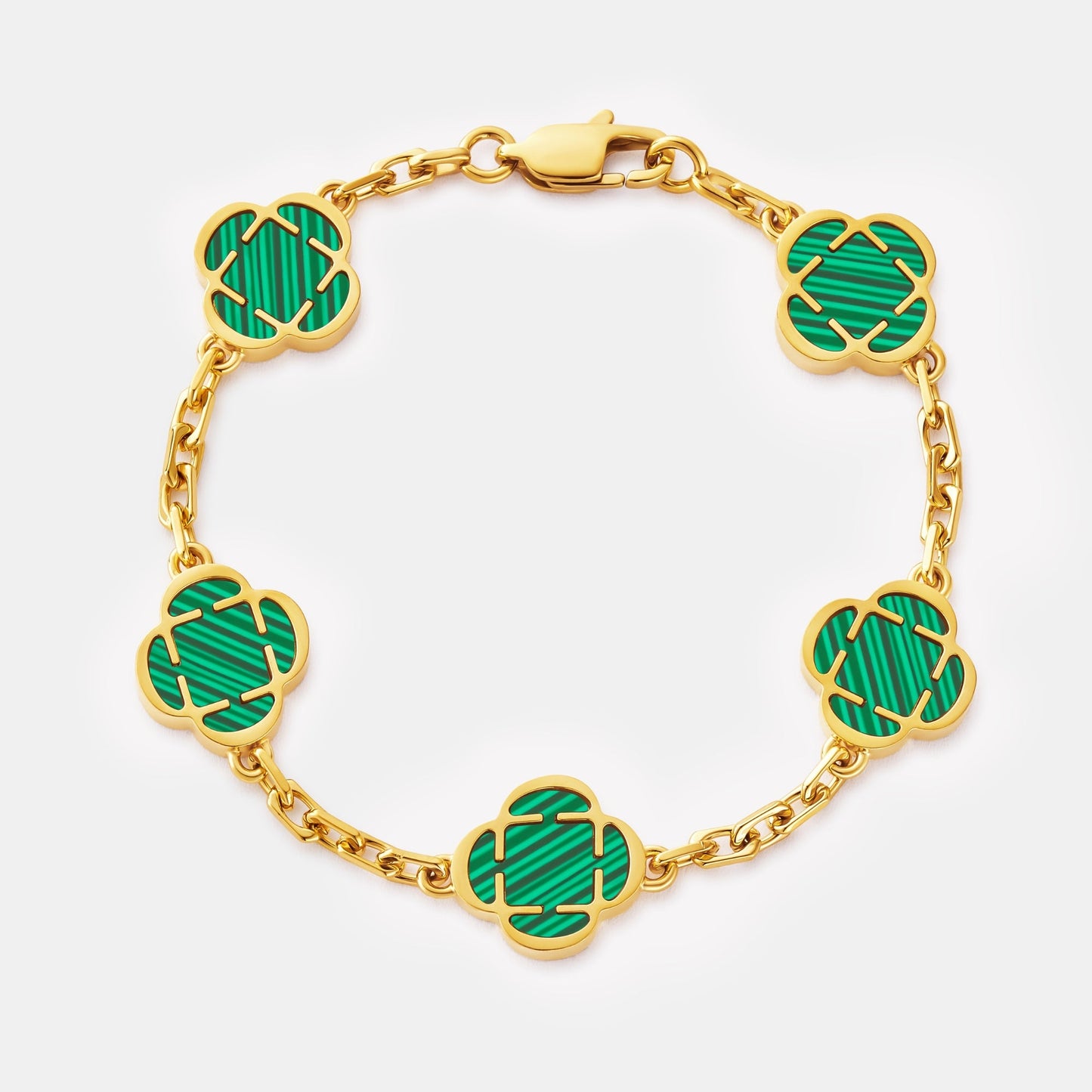 Malachiet Klavertsteen Armband (Goud)