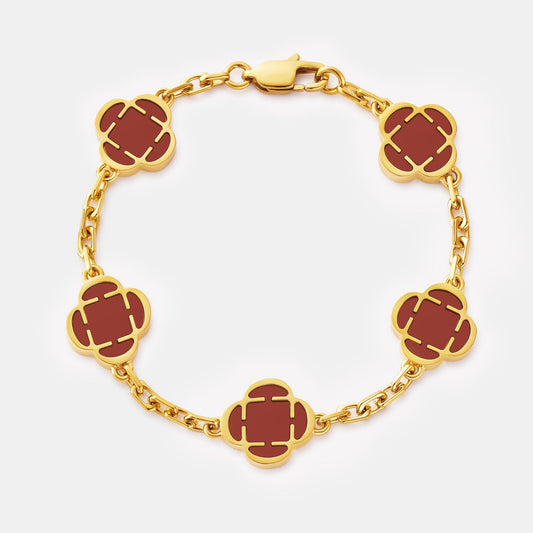 Rode Klaver Steen Armband (Goud)