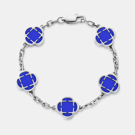 Blauwe Klaver Steen Armband (Zilver)