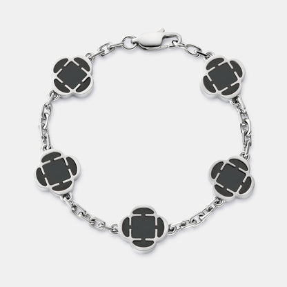 Onyx Klavertje Vier Armband (Zilver)