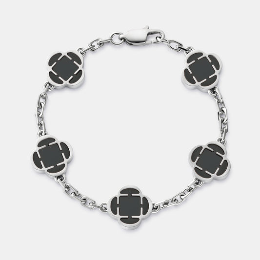 Onyx Klavertje Vier Armband (Zilver)