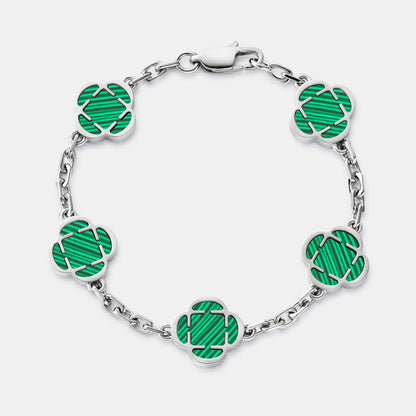 Malachiet Klavertje Vier Armband (Zilver)