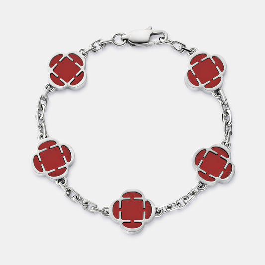 Rode Klaver Steen Armband (Zilver)